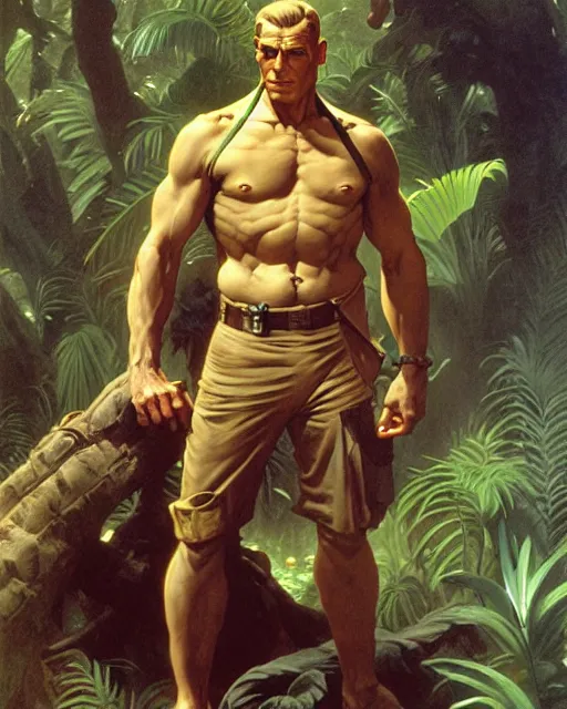 Image similar to doc savage in the jungle, fantasy character portrait, ultra realistic, concept art, intricate details, highly detailed by william adolphe bouguereau james bama, and frank frazetta