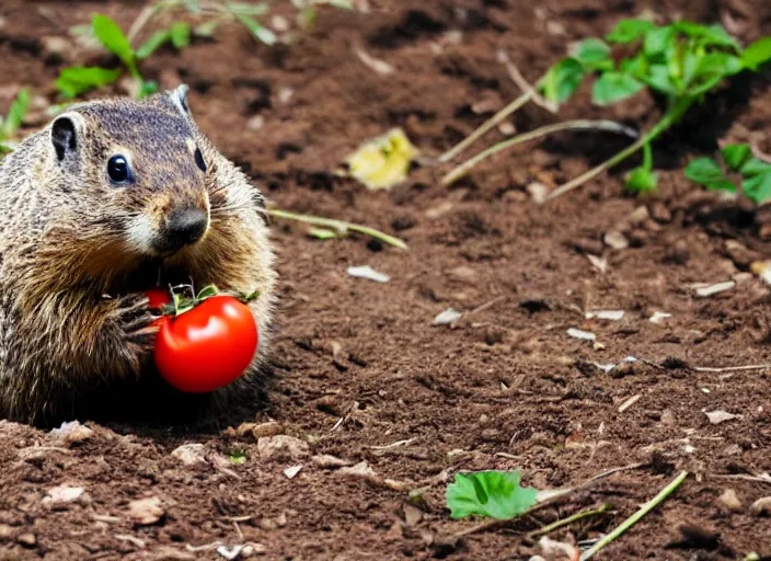 Image similar to groundhog eating a tomato