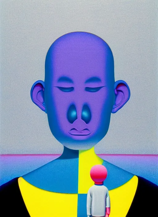 Prompt: meditaiting men by shusei nagaoka, kaws, david rudnick, airbrush on canvas, pastell colours, cell shaded!!!, 8 k