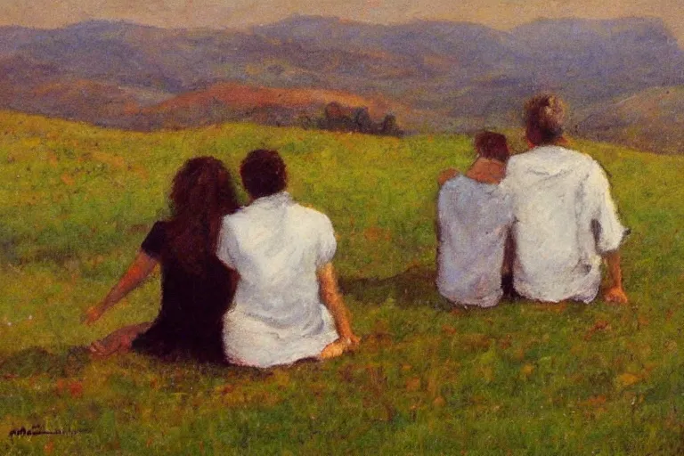 Prompt: friends, sitting on the edge, by rotalla mimmo