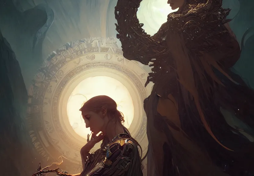 Image similar to portrait of a destiny of the endless from the sandman, fantasy magic, dark light night, intricate, elegant, sharp focus, illustration, highly detailed, digital painting, concept art, matte, art by wlop and artgerm and greg rutkowski and alphonse mucha, masterpiece