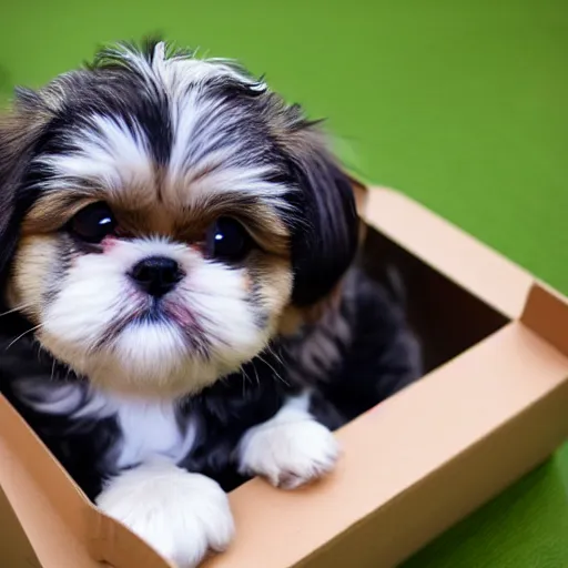 Image similar to cute shih tzu puppy in a cardboard box