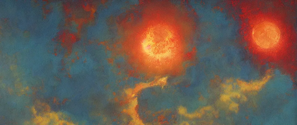 Prompt: hyper realistic ultra realistic painting of the moon on fire by lisa frank inspired by zdzislaw beksinski, highly detailed background, scraped paint