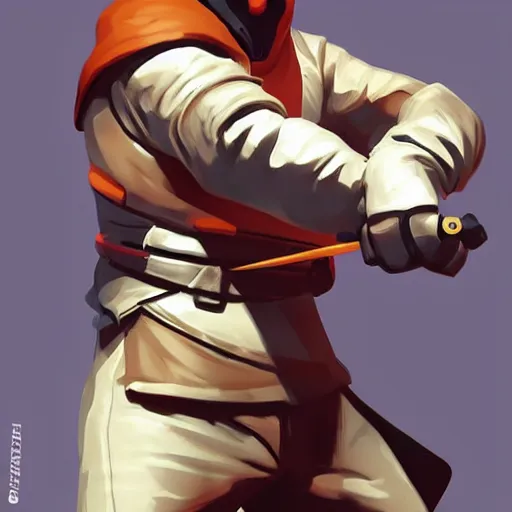 Image similar to concept art of master fencer, vector art, by cristiano siqueira, brush hard, highly detailed, artstation, high quality