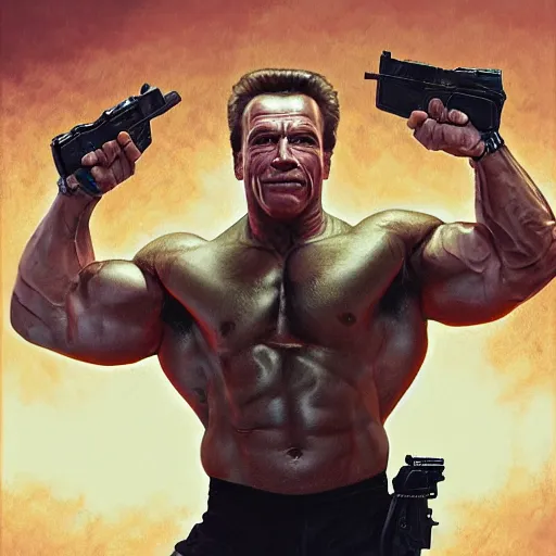 Image similar to portrait of Douglas Walker as Arnold Schwarzenegger, parody, intricate, headshot, highly detailed, digital painting, artstation, concept art, sharp focus, illustration, art by artgerm and greg rutkowski and alphonse mucha