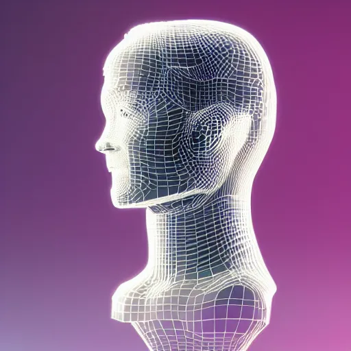 Image similar to a 3d human head made up of shiny holograms