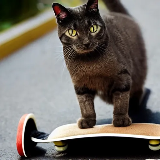 Image similar to a cat on a skateboard