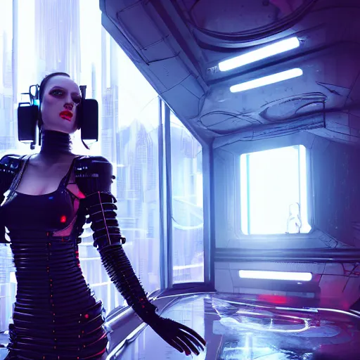 Prompt: evil cyberpunk inspired avant-garde art, deco fashion, highly detailed, photorealistic portrait, bright studio setting, studio lighting, crisp quality and light reflections, unreal engine 5 quality render