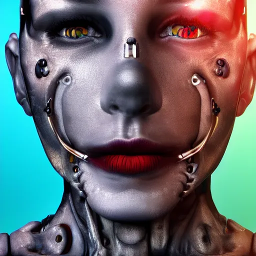 Image similar to a cyborg with hyperdontia, 4k, ultrarealistic digital art