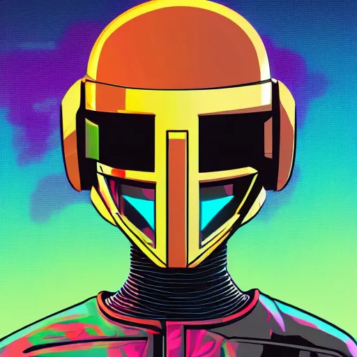 Image similar to shovel knight as daft punk, Aaron Campbell behance, synthwave background,4k, colorful, digital art