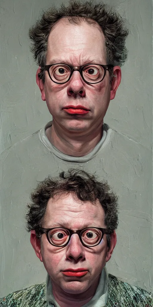 Image similar to high quality high detail painting of todd solondz portrait by lucian freud, hd, photorealistic lighting