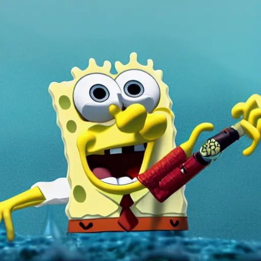 Image similar to a 3 d render of spongebob smoking a pipe under the sea, 3 d render, blender, pixar, disney