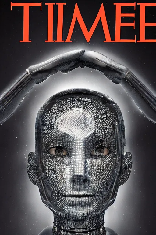 Image similar to TIME magazine cover, the coming AI singularity, intricate, 8k, HDR, CG Society