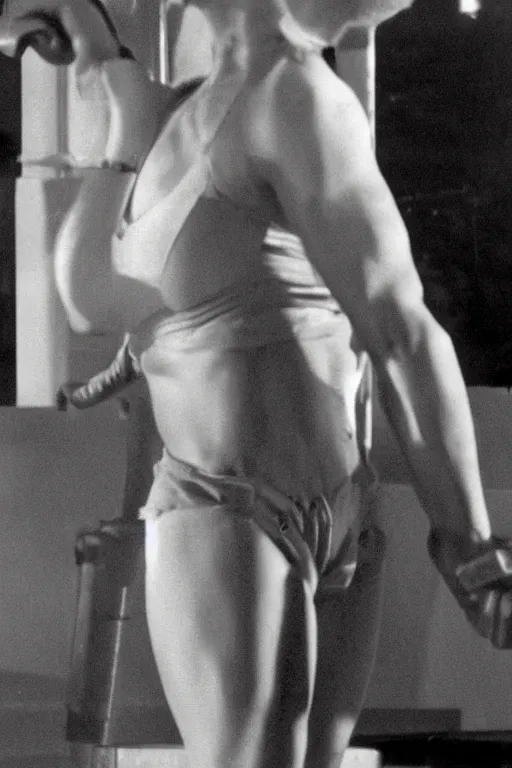 Image similar to Queen Elizabeth is a jacked muscle builder gigachad, grayscale photography