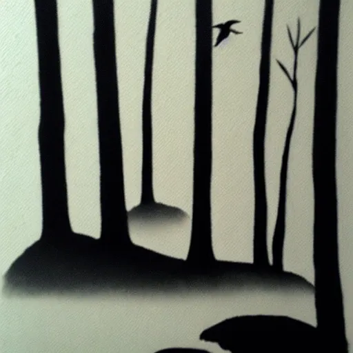 Image similar to zen, forest, birds, ink