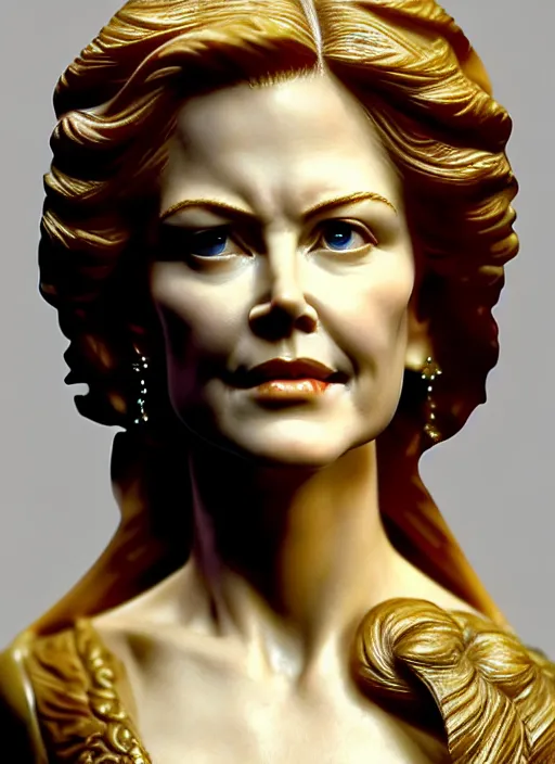 Prompt: high intricate bust of an nicole kidman ( 1 9 9 5 ) carved from wood in baroque style, studio light, maria panfilova, andrea savchenko, mike kime, ludovic plouffe, qi sheng luo, oliver cook, trending on artstation