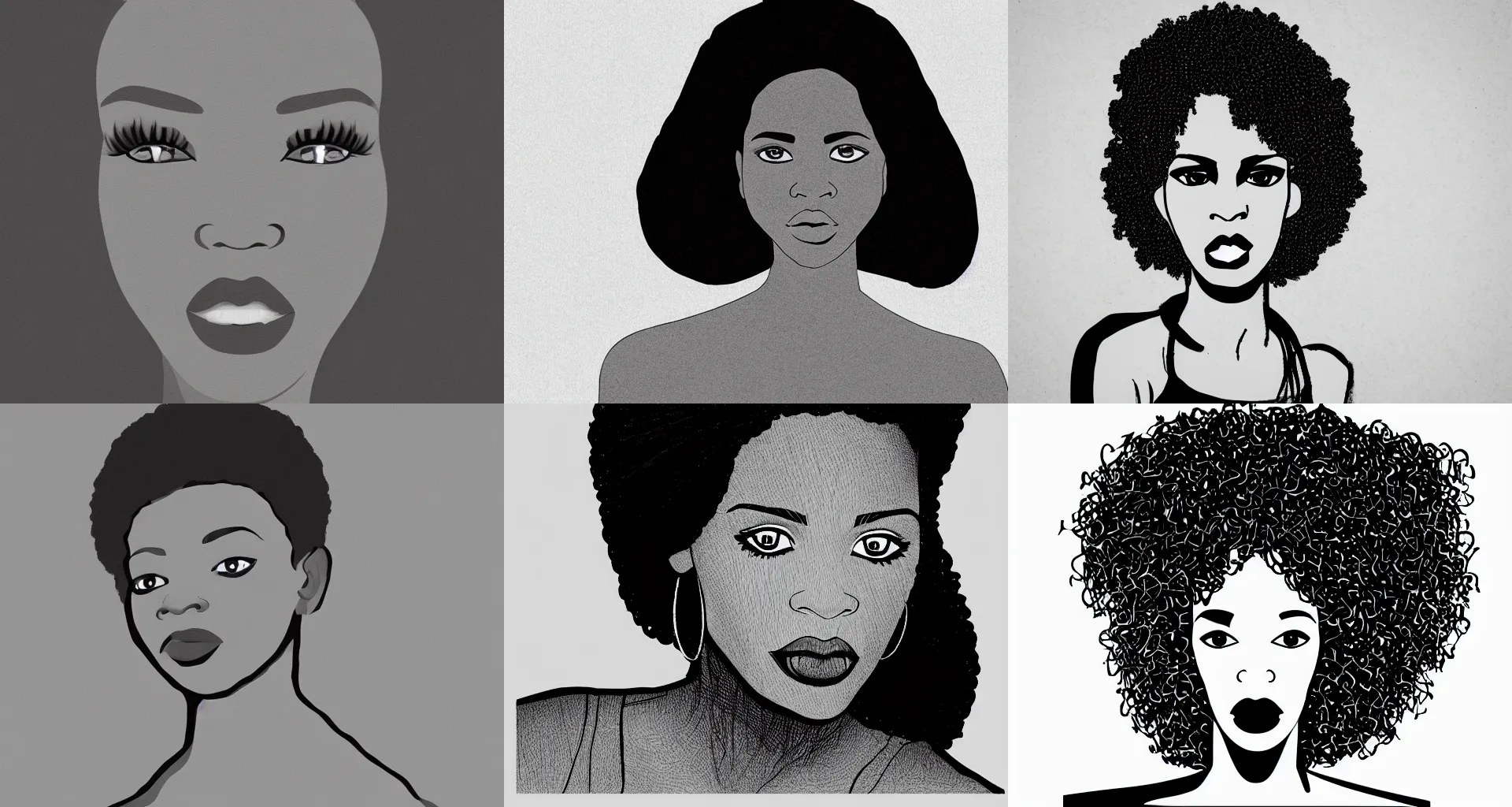 Prompt: black woman portrait line art, minimalistic