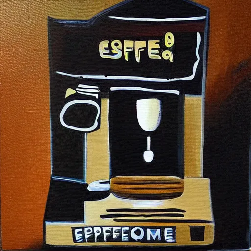 Image similar to a painting of haunted espresso machine that makes coffee from human souls