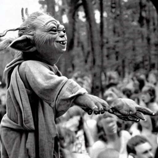 Image similar to yoda performing at woodstock