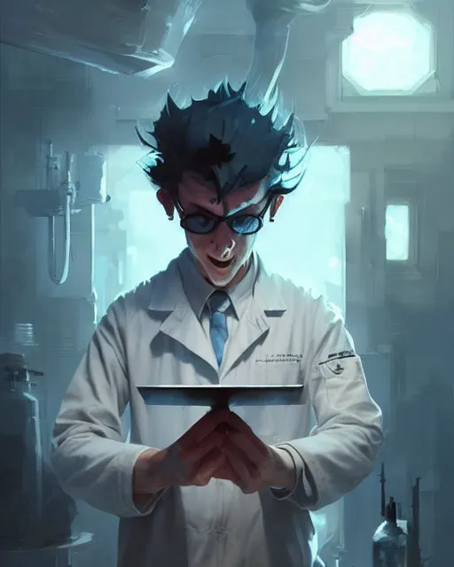 Image similar to Mad scientist boy, details, sharp focus, illustration, by Jordan Grimmer and greg rutkowski, Trending artstation, pixiv, digital Art