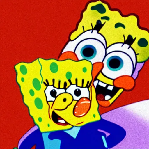 Image similar to spongebob licking a sad child, photorealistic