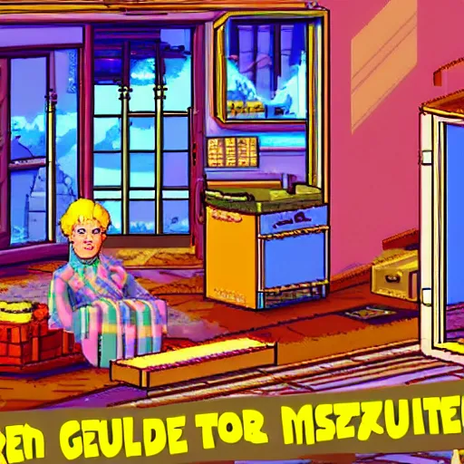 Prompt: Lucasarts 1994 point and click adventure game based on the Golden Girls, screenshot