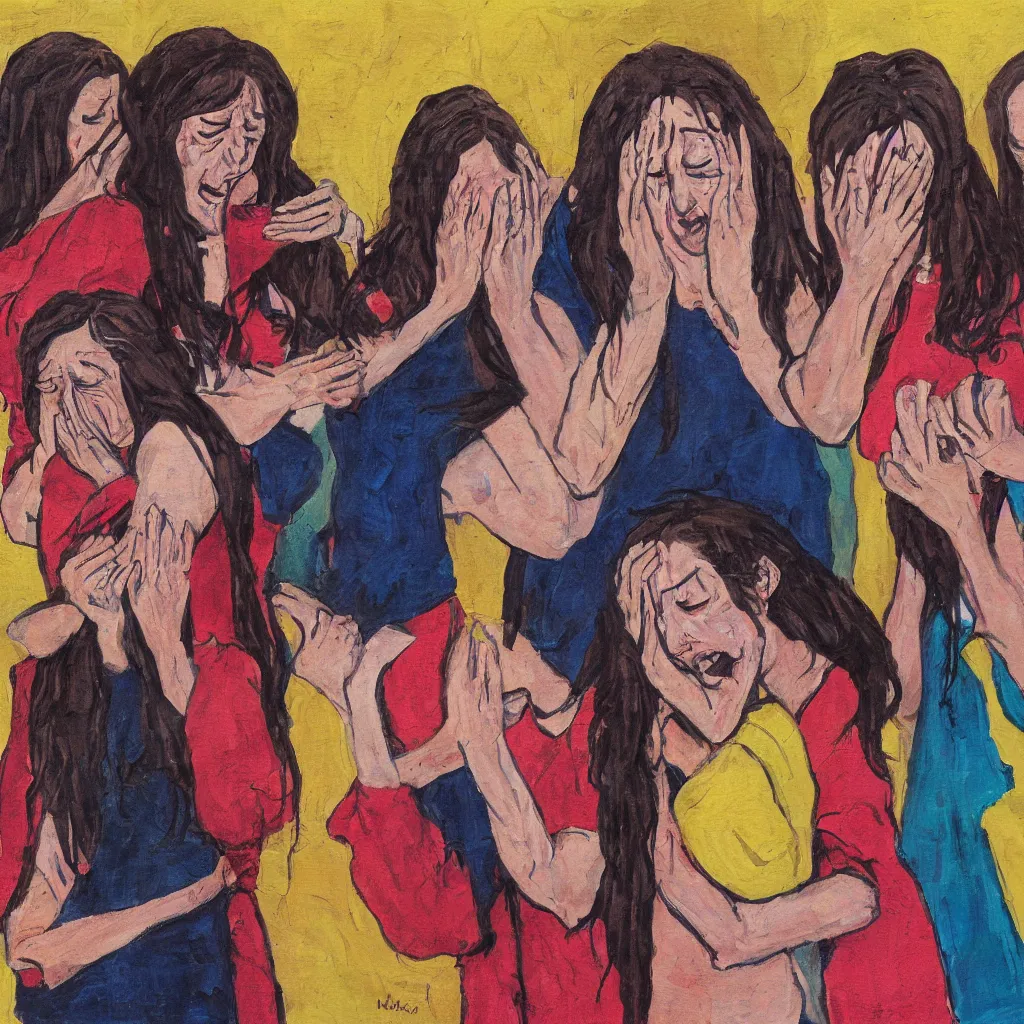 Prompt: women crying, matt painting