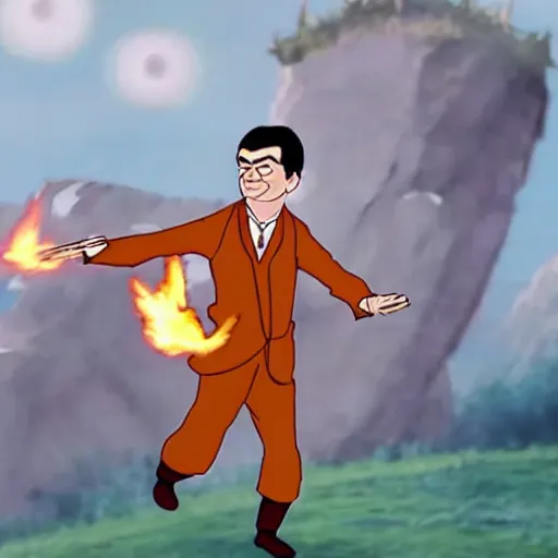 Prompt: mr bean as a fire bender in avatar the last air bender