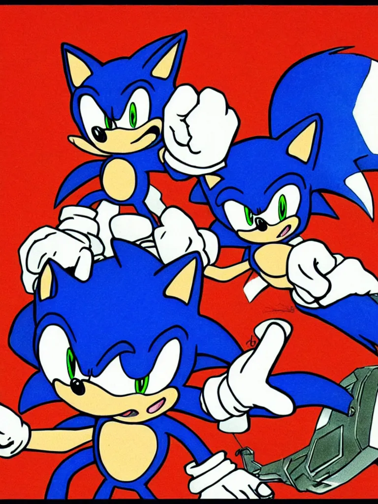 Prompt: Concept art of Sonic the Hedgehog for NES as illustrated by shigeru miyamoto. 1991
