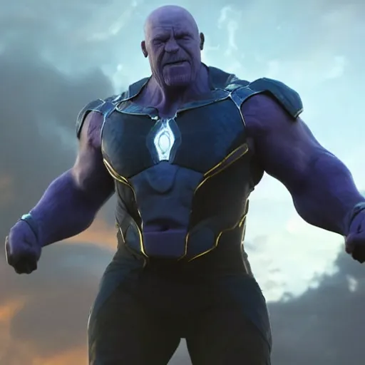 Image similar to Jonathan Banks as Thanos, HD promotional screenshot from new Avengers film, 8k ultra realistic, Marvel animation