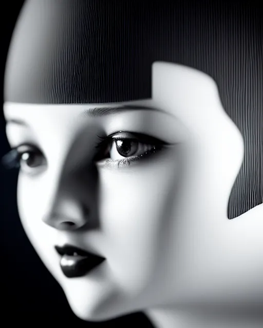 Image similar to black and white dreamy young beautiful female artificial intelligence, cinematic, rim light, photo - realistic, elegant, high detail, 8 k, masterpiece, photo taken in 1 9 3 0