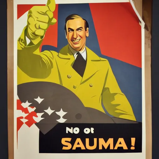 Prompt: saul goodman pointing at you while smiling, 1 9 4 0's propaganda poster