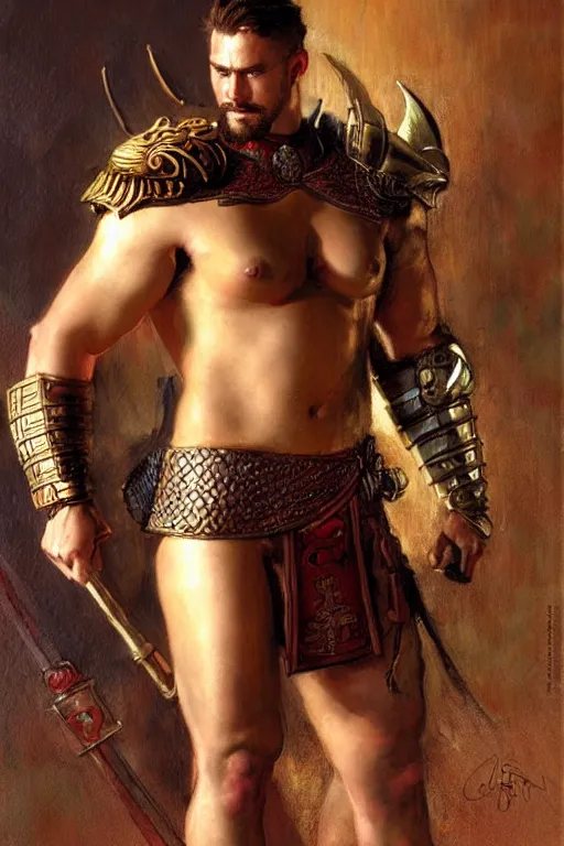 Prompt: attractive beefy male with armor, three kingdoms, character design, painting by gaston bussiere, craig mullins, j. c. leyendecker, tom of finland