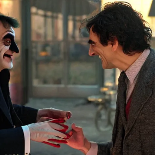 Image similar to romance scene of mr. bean and the joker making out in batman vs bean, 2 0 2 0