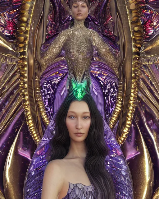 Image similar to a highly detailed metahuman 4 k close up render of an alien goddess bella hadid monument jibaro renaissance in iris van herpen dress schiaparelli in diamonds crystals swarovski and jewelry iridescent in style of alphonse mucha gustav klimt trending on artstation made in unreal engine 4