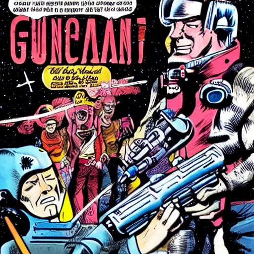 Prompt: space opera gunfight, in the style of feldstein, johnny craig, wally wood, and jack davis