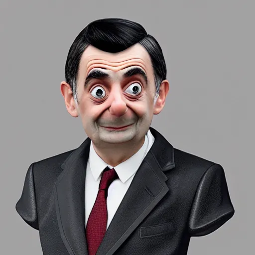 Image similar to Mr Bean in a 3D Animated Mr Bean film animated by Illumination, portrait, photograph, realistic, hyperrealistic, highly detailed, very detailed, extremely detailed, detailed, digital art, trending on artstation