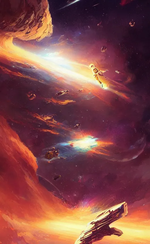 Image similar to a beautiful artwork illustration, astronaut flying around a galactic explosion, by greg rutkowski and jesper ejsing and raymond swanland, featured on artstation, wide angle, vertical orientation