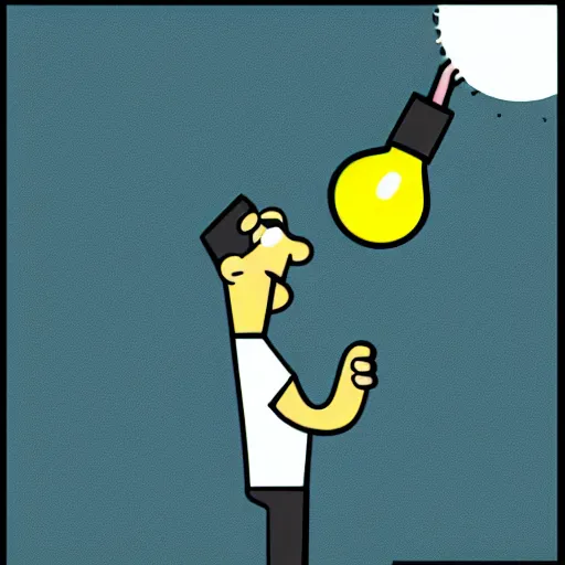 Prompt: A man changing a light bulb, minimalistic cartoon