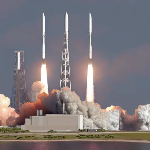 Prompt: photorealistic rendering of spacecraft launch from cape canaveral, detailed, realistic, focus