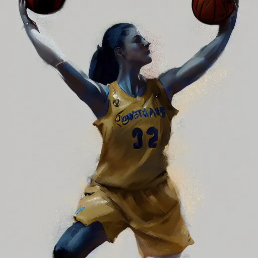 Prompt: painting of an woman basketball player, by picasso, greg rutkowski, cg worker artstation