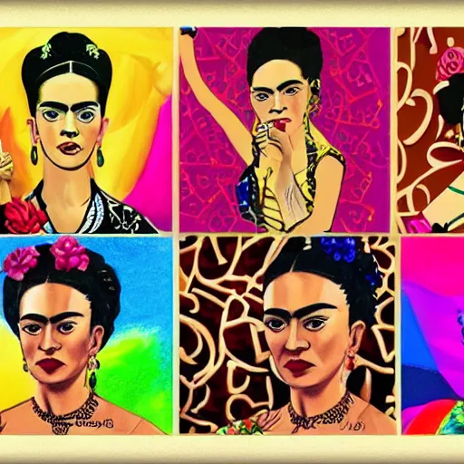 Image similar to latin dance band in the style of frida kahlo. lively. colorful. hd.