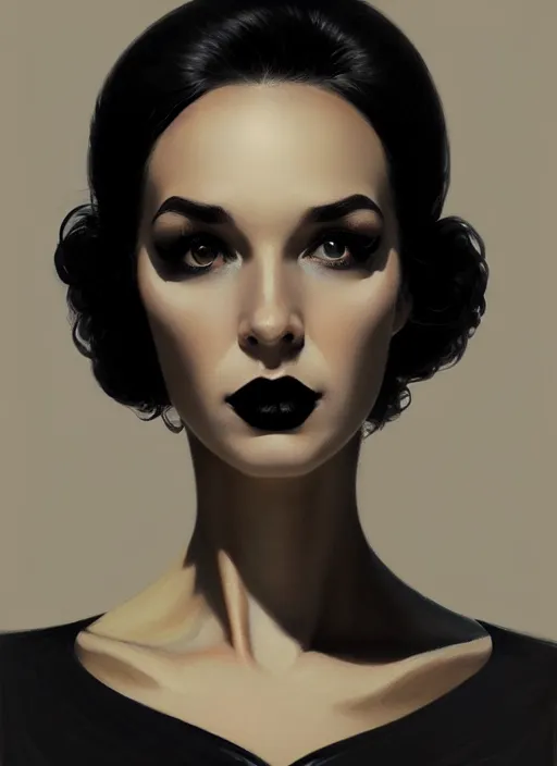 Prompt: portrait of a woman with a broad nose and a confident expression, 1 9 6 0 s, black clothes, goth, punk, funk, intricate, elegant, highly detailed, digital painting, artstation, concept art, smooth, sharp focus, illustration, art by wlop, mars ravelo and greg rutkowski