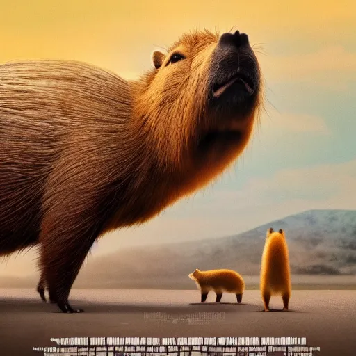Prompt: Movie Poster Of A Capybara With His Human Friend Epic, Cinematic, 4K