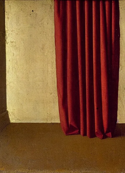 Image similar to red curtain, medieval painting by jan van eyck, johannes vermeer, florence