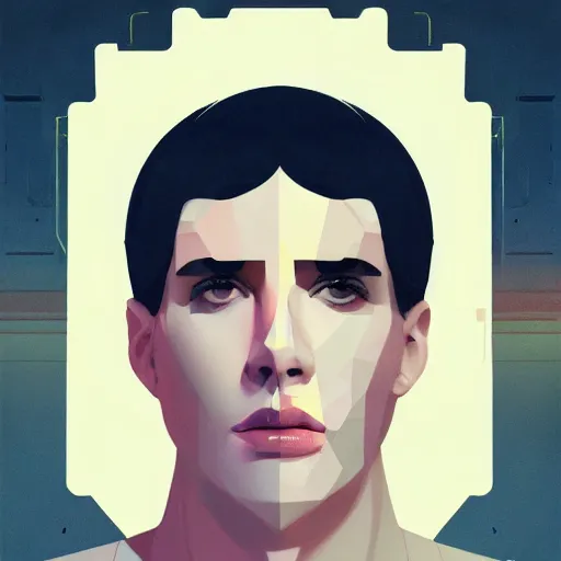 Image similar to portrait handsome androgynous sci - fi man, blade runner 2 0 4 9, futuristic metropolis, digital art, pop art by hsiao - ron cheng