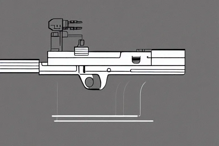 Image similar to blueprint of a laser gun, technical drawing, concept art, vector art, detail, centered with clear border,