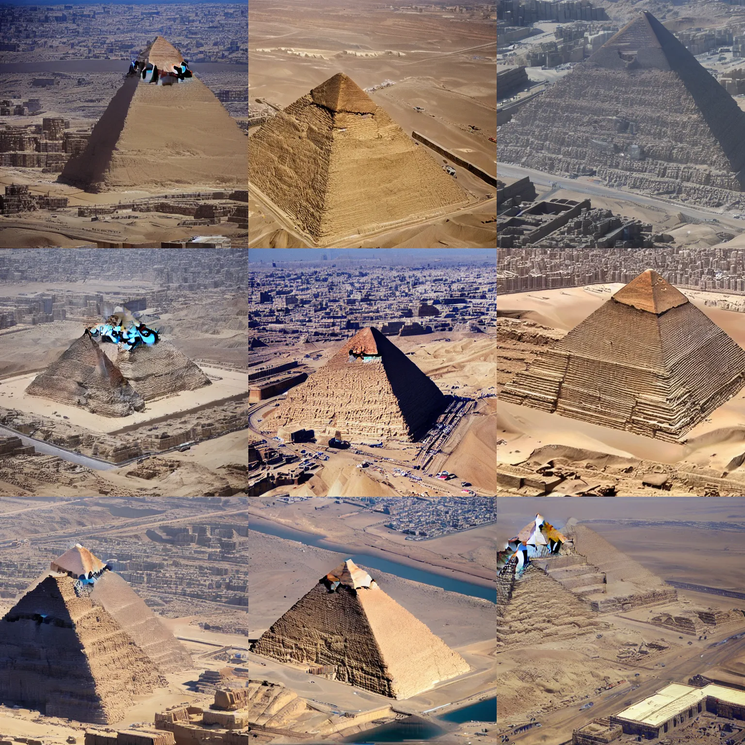 Prompt: the great egyptian pyramids under construction, google satellite imagery, 4 k