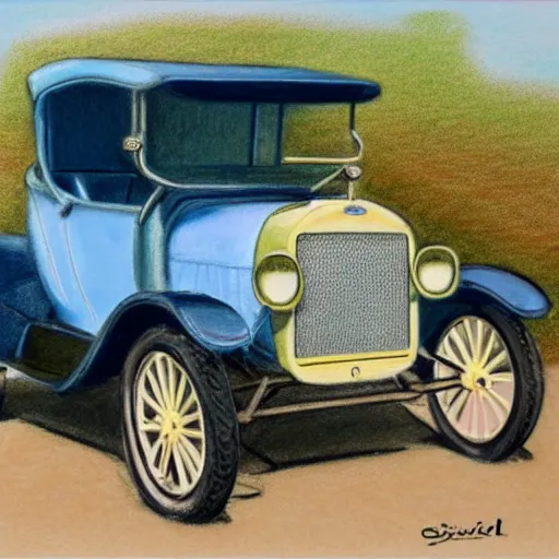 Image similar to a pastel sketch of a ford model t