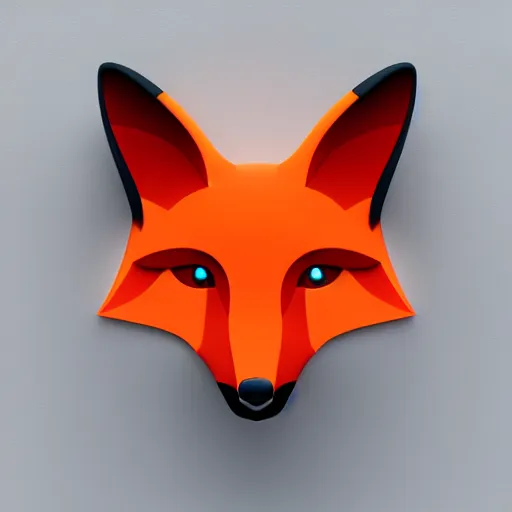 Prompt: an abstract, simplified icon depicting a fox's head with glowing eyes, glowing eyes, white background, elegant, award-winning, clever, render, blender, 3d, high quality, app, ios